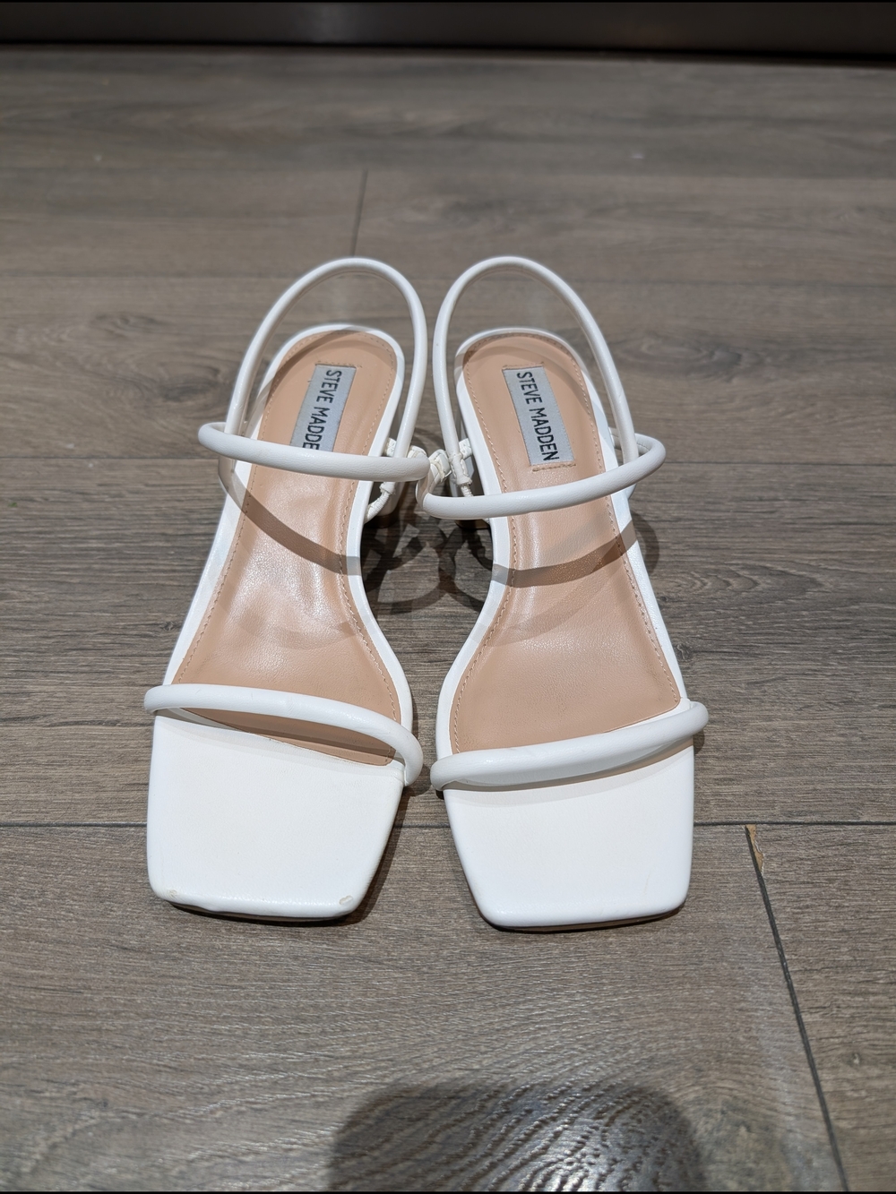 Steve Madden White Square-Toe Double-Strap Slingback Heels